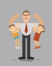 Fathers day, A father holding his son and daughter, the best , good amuses your children flat style Royalty Free Stock Photo