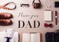 Fathers day greeting card concept. Flat lay. Royalty Free Stock Photo