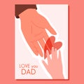 Fathers day greeting card with love you dad text, kids hand giving red heart to daddy Royalty Free Stock Photo
