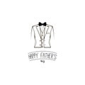 Fathers day greeting card. Mens suit, bow tie. Happy fathers day inscription. Vector. Royalty Free Stock Photo