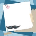 Fathers Day greeting card. Scrapbook composition with notes paper, tapes and moustache. Page for stories