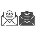 Fathers Day greeting line and glyph icon. Letter to dad vector illustration isolated on white. Fathers day card in