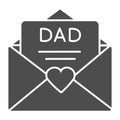 Fathers Day greeting solid icon. Letter to dad vector illustration isolated on white. Fathers day card in letter glyph