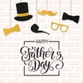 Fathers Day lettering. Props for photos with glitter texture. Summer holidays. Royalty Free Stock Photo