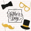 Fathers Day lettering. Props for photos with glitter texture. Summer holidays. Royalty Free Stock Photo