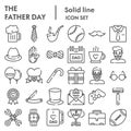 Fathers day line icon set, mens accessories and gifts symbols collection, vector sketches, logo illustrations, male