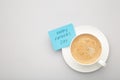 Fathers Day message with coffee cup on grey background Royalty Free Stock Photo