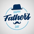 Fathers Day poster with hat and mustache in blue design