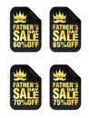 Fathers day sale black stickers set 60%, 65%, 70%, 75% off discount