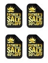 Fathers day sale black stickers set 20%, 30%, 40%, 50% off discount