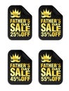 Fathers day sale black stickers set 25%, 35%, 45%, 55% off discount