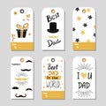 Fathers day set in gold and black. Collection of gift tags.