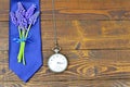 Fathers Day tie, flowers and vintage pocket watch Royalty Free Stock Photo