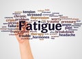 Fatigue word cloud and hand with marker concept Royalty Free Stock Photo