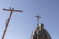 Fatima Pope John Paul II statue and modern cross Royalty Free Stock Photo