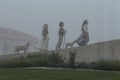 Fatima, Portugal, June 12, 2018: Children from Fatima, a small architectural monument on one of the roundabouts in Fatima