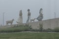 Fatima, Portugal, June 12, 2018: Children from Fatima, a small architectural monument on one of the roundabouts in Fatima