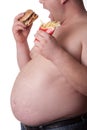 Fatman with sandwich and chips Royalty Free Stock Photo