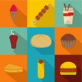 Fatness icons set, flat style