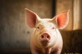 Fattened domestic piglet with large piglet and splayed ears