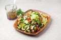 Fattoush salad plate and dressing.