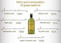 Fatty acid composition of grape seed oil. Chemical compounds: palmitic acid, stearic, palmitoleic, oleic, linoleic, alpha-