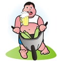 Fatty man and beer, cartoon, vector humorous illustration