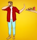 Fatty man rejecting fast food cartoon vector