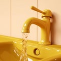 faucet above the sink in yellow, the flow of water from the tap. Generative Royalty Free Stock Photo