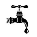 Faucet with dripping water. Retro style copper tubular. Plumbing simple style black detailed logo icon vector illustration Royalty Free Stock Photo