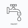 Faucet flat line icon. Vector outline illustration of water tap and drop. Black thin linear pictogram for plumbing