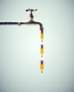 Faucet flowing with small pencils. Creative block and inspiration concept