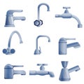 Faucet icons set, cartoon style