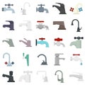 Faucet icons set, flat style