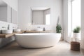 mirror house home architecture luxury interior bathtub modern wood bathroom white. Generative AI. Royalty Free Stock Photo