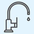 Faucet line icon. Sink, curved pipe tap with water drop. Home-style kitchen vector design concept, outline style Royalty Free Stock Photo