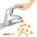 Faucet money commercial banner with modern tap and golden coins Royalty Free Stock Photo