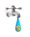 Faucet and money on white background. Isolated 3D illustration Royalty Free Stock Photo