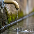 Faucet is mounted on a stone wall with water droplets sequentially Royalty Free Stock Photo