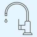 Faucet thin line icon. Sink, curved pipe tap with water drop. Home-style kitchen vector design concept, outline style Royalty Free Stock Photo