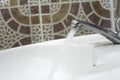 The faucet was left in the toothbrush. Losing a lot of water is unnecessary. Let`s save water