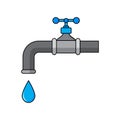 Faucet with water droplet icon.  Simple cartoon design. Vector illustration isolated on white Royalty Free Stock Photo