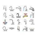 faucet water sink tap bathroom icons set vector Royalty Free Stock Photo