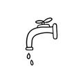 A faucet from which water drips in black isolated on white background. Hand drawn vector sketch doodle illustration in Royalty Free Stock Photo