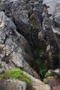 The fault that marks the continental separation in plate tectonics between Europe and America, above Grjotagja cave, Iceland.