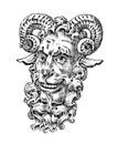 Faun or Satyr in ancient mythology. Fantasy Greek creature. Forest deity. Vintage engraving style. hand drawn old