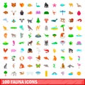 100 fauna icons set, cartoon style