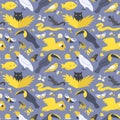 Fauna pattern purple yellow