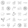 Faunal icons set, outline style