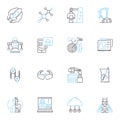 Faux invention linear icons set. Imaginary, Non-existent, Pretend, Simulated, , Phony, Bogus line vector and concept